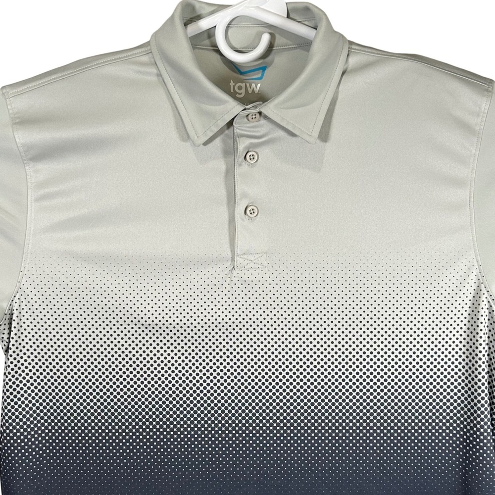 TGW Mens Golf Polo Shirt Grey Black Gradient Halftone Dot Performance Size M